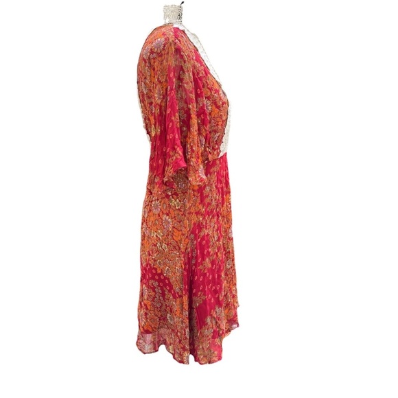 ASOS Mini Dress Floral Size 10 Crochet High Neck Open Back Red Orange Coquette - Picture 4 of 11
